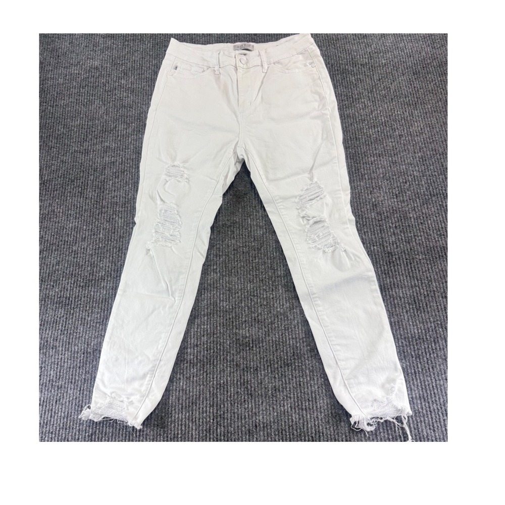 Judy Blue White Distressed Skinny Fit Jeans Frayed Hem Size 11/30 High Rise